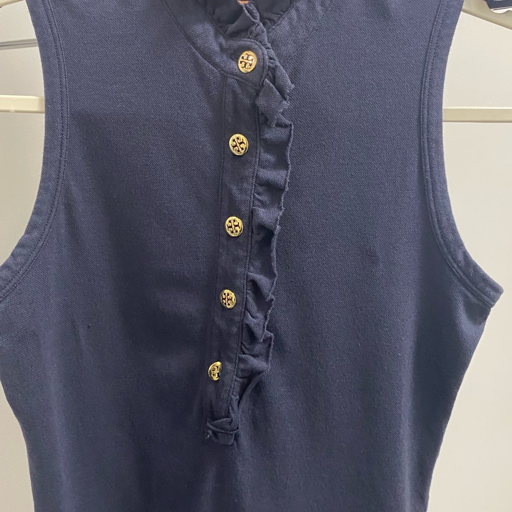 Tory Burch Navy Sleeveless Top with Gold Buttons